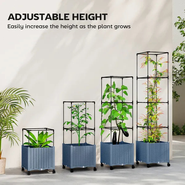 Outsunny Raised Garden Bed with Trellis, Tomato Cage with Lockable Wheels, Self Watering Planter Box with Drainage Holes, Gray - product image 5