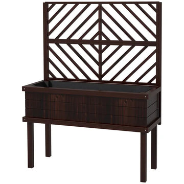 Outsunny Raised Garden Bed with Trellis Wooden Elevated Planter Box Outdoor for Climbing Plants with Drainage Carbonized - product image 1
