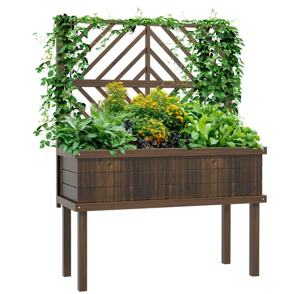 Outsunny Raised Garden Bed with Trellis Wooden Elevated Planter Box Outdoor for Climbing Plants with Drainage Carbonized - product image 11