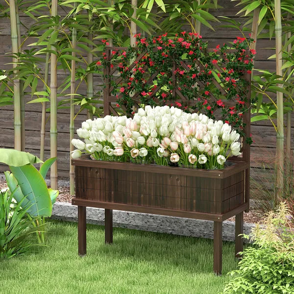 Outsunny Raised Garden Bed with Trellis Wooden Elevated Planter Box Outdoor for Climbing Plants with Drainage Carbonized - product image 10