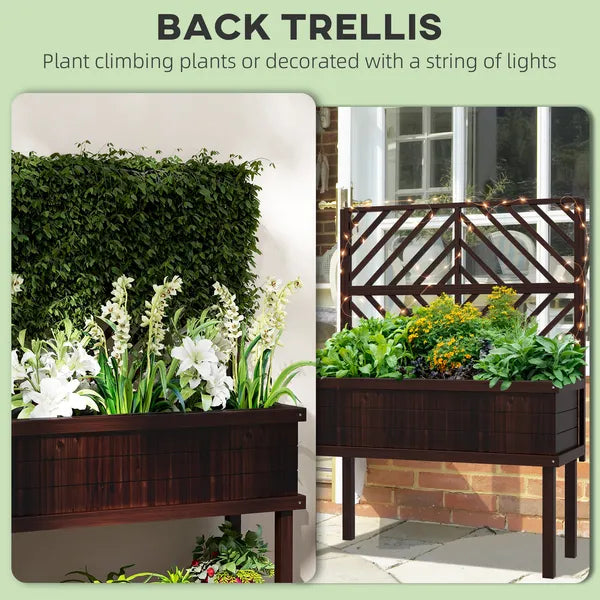 Outsunny Raised Garden Bed with Trellis Wooden Elevated Planter Box Outdoor for Climbing Plants with Drainage Carbonized - product image 4