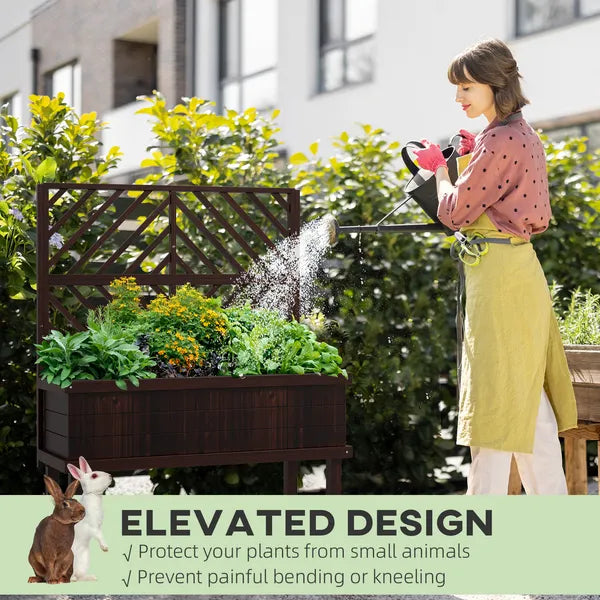 Outsunny Raised Garden Bed with Trellis Wooden Elevated Planter Box Outdoor for Climbing Plants with Drainage Carbonized - product image 7