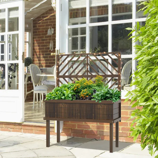 Outsunny Raised Garden Bed with Trellis Wooden Elevated Planter Box Outdoor for Climbing Plants with Drainage Carbonized - product image 8