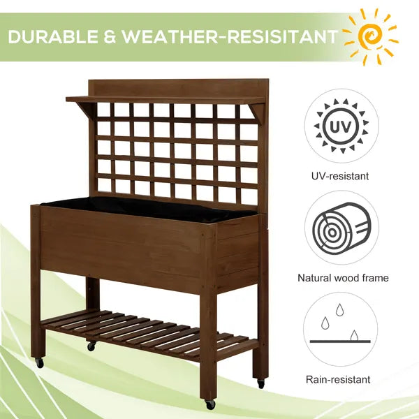 Outsunny Raised Garden Bed with Wheels Trellis Storage Shelf Wooden Planter Box Dark Brown - product image 5