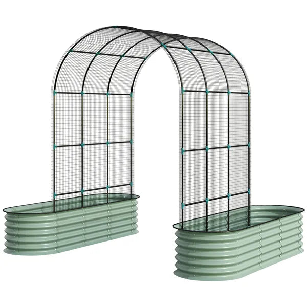 Raised Garden Beds Set with Arch Trellis, Climbing Net, Galvanized Planter Box for Climbing Vegetables Flowers Herbs - product image 1