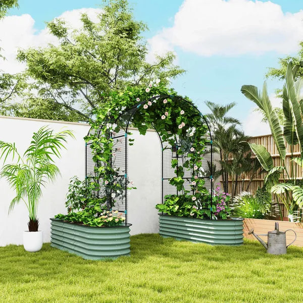 Raised Garden Beds Set with Arch Trellis, Climbing Net, Galvanized Planter Box for Climbing Vegetables Flowers Herbs - product image 2