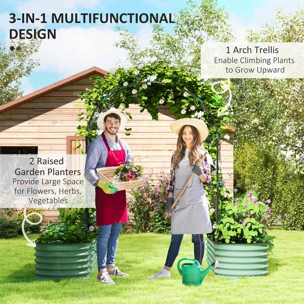 Raised Garden Beds Set with Arch Trellis, Climbing Net, Galvanized Planter Box for Climbing Vegetables Flowers Herbs - product image 4