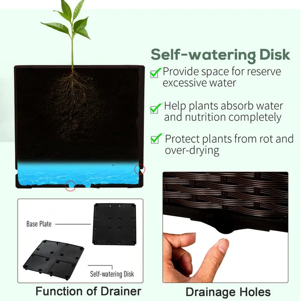 Raised Garden Planter 2 Piece Set Brown with Self-Watering System and Drainage for Outdoor Flowers - product image 6