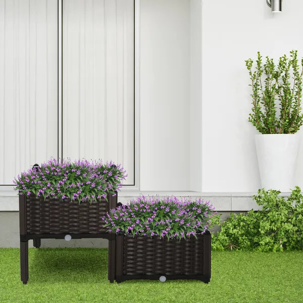 Raised Garden Planter 2 Piece Set Brown with Self-Watering System and Drainage for Outdoor Flowers - product image 10