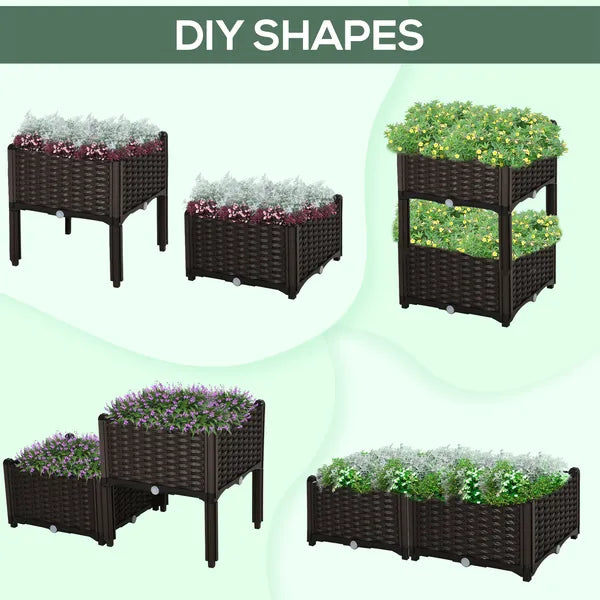 Raised Garden Planter 2 Piece Set Brown with Self-Watering System and Drainage for Outdoor Flowers - product image 5