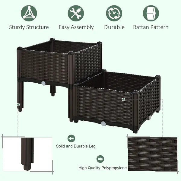 Raised Garden Planter 2 Piece Set Brown with Self-Watering System and Drainage for Outdoor Flowers - product image 7
