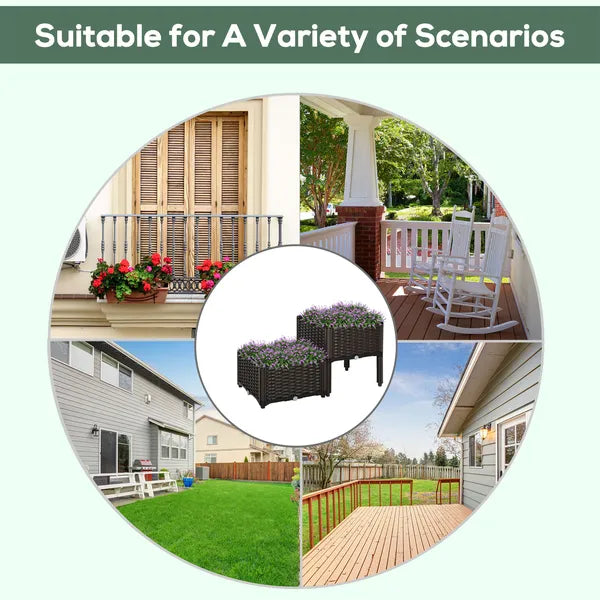 Raised Garden Planter 2 Piece Set Brown with Self-Watering System and Drainage for Outdoor Flowers - product image 8