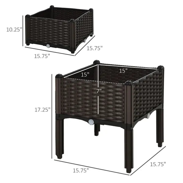 Raised Garden Planter 2 Piece Set Brown with Self-Watering System and Drainage for Outdoor Flowers - product image 3
