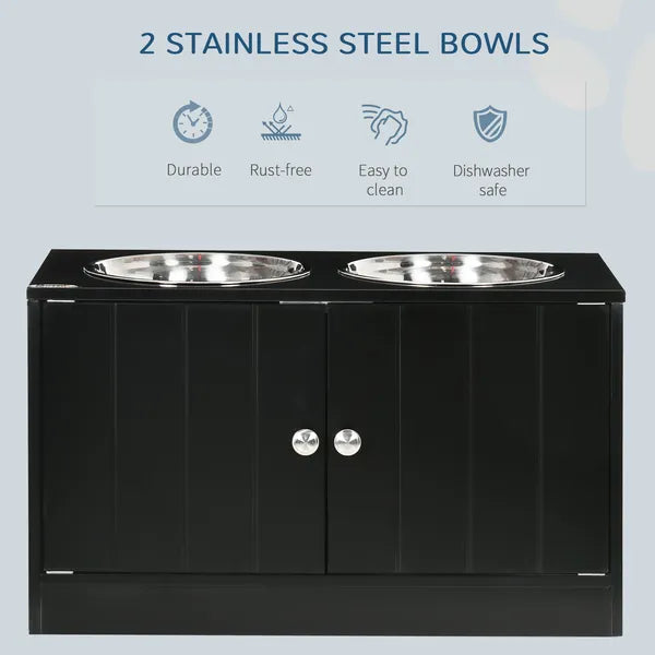 PawHut Raised Pet Feeding Storage Station with 2 Stainless Steel Bowls Base for Large Dogs and Other Large Pets Black - product image 4