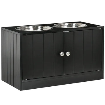 PawHut Raised Pet Feeding Storage Station with 2 Stainless Steel Bowls Base for Large Dogs and Other Large Pets Black - product image 1
