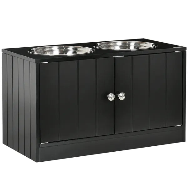 PawHut Raised Pet Feeding Storage Station with 2 Stainless Steel Bowls Base for Large Dogs and Other Large Pets Black - product image 1
