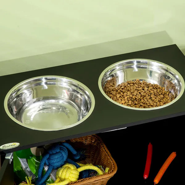 PawHut Raised Pet Feeding Storage Station with 2 Stainless Steel Bowls Base for Large Dogs and Other Large Pets Black - product image 8