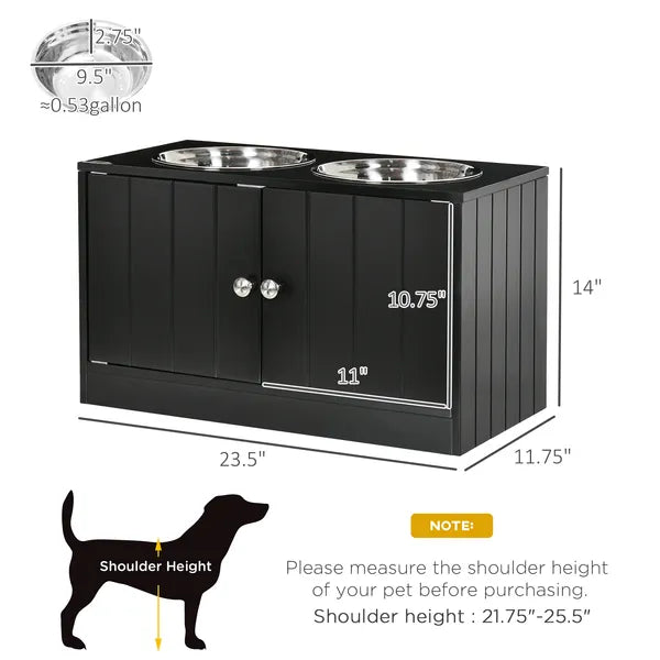PawHut Raised Pet Feeding Storage Station with 2 Stainless Steel Bowls Base for Large Dogs and Other Large Pets Black - product image 3