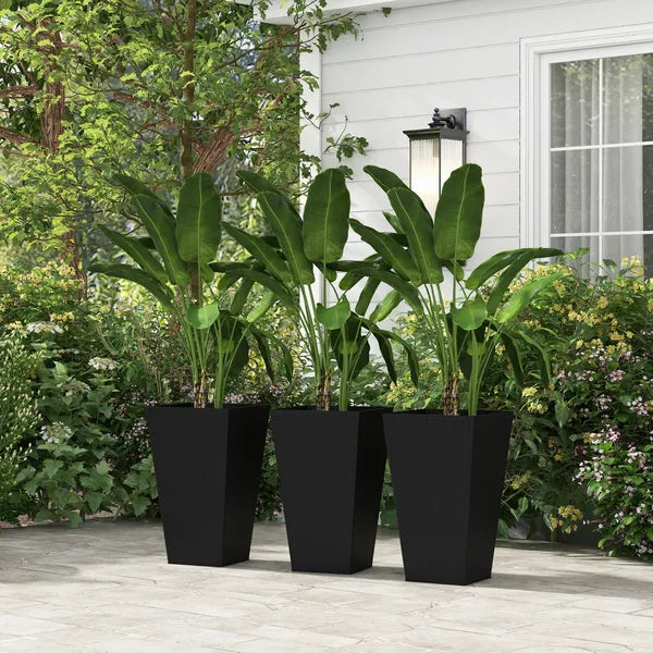 Outsunny Rattan-Style Plastic Planters with Drainage Holes, Set of 3 - 24 Inch Height, Black - product image 2