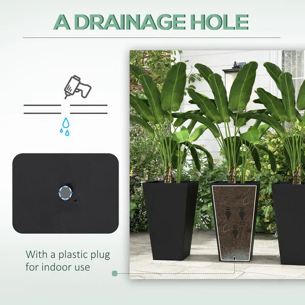 Outsunny Rattan-Style Plastic Planters with Drainage Holes, Set of 3 - 24 Inch Height, Black - product image 6