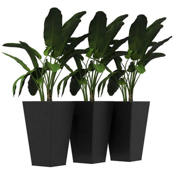 Outsunny Rattan-Style Plastic Planters with Drainage Holes, Set of 3 - 24 Inch Height, Black - product image 1