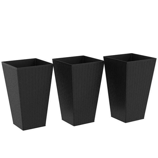 Outsunny Rattan-Style Plastic Planters with Drainage Holes, Set of 3 - 24 Inch Height, Black - product image 12
