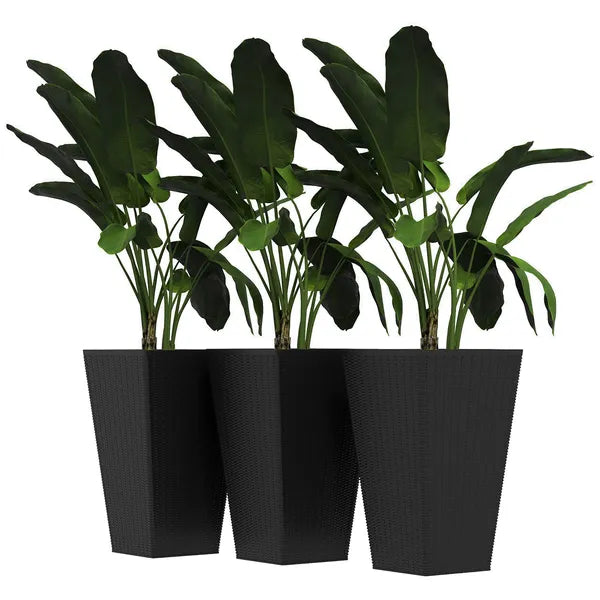 Outsunny Rattan-Style Plastic Planters with Drainage Holes, Set of 3 - 24 Inch Height, Black - product image 11