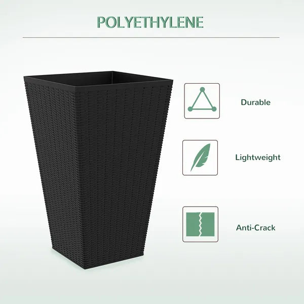 Outsunny Rattan-Style Plastic Planters with Drainage Holes, Set of 3 - 24 Inch Height, Black - product image 4