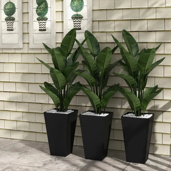 Outsunny Rattan-Style Plastic Planters with Drainage Holes, Set of 3 - 24 Inch Height, Black - product image 10