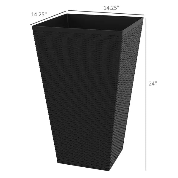 Outsunny Rattan-Style Plastic Planters with Drainage Holes, Set of 3 - 24 Inch Height, Black - product image 3