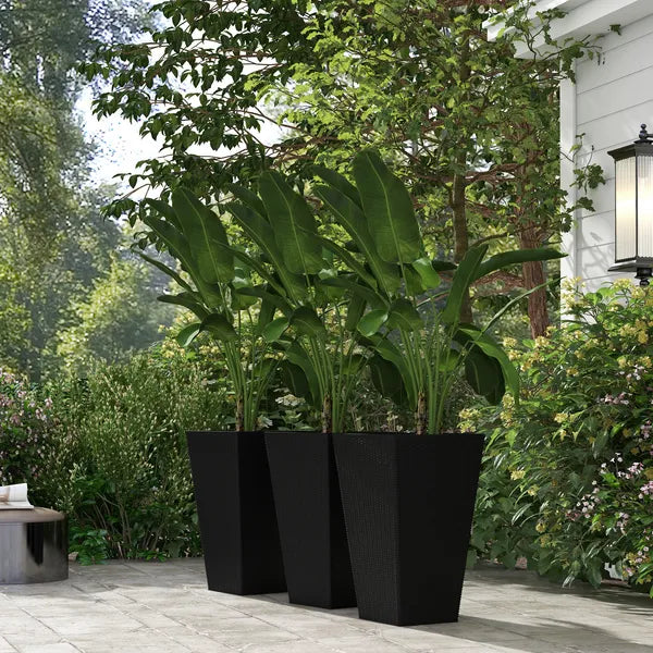 Outsunny Rattan-Style Plastic Planters with Drainage Holes, Set of 3 - 24 Inch Height, Black - product image 7