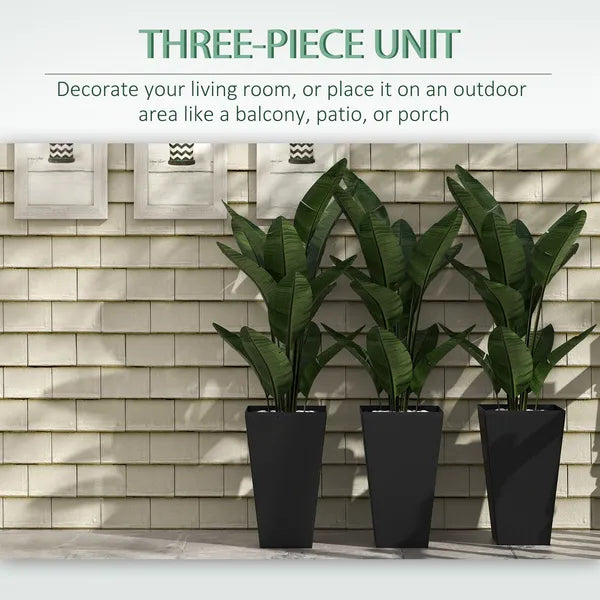 Outsunny Rattan-Style Plastic Planters with Drainage Holes, Set of 3 - 24 Inch Height, Black - product image 5