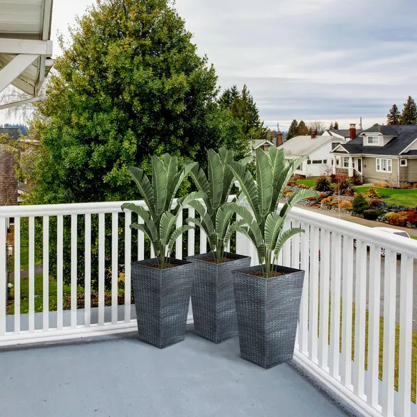 Outsunny Rattan-Style Plastic Planters with Drainage Holes, Set of 3 - 24 Inch Height, Grey - product image 10
