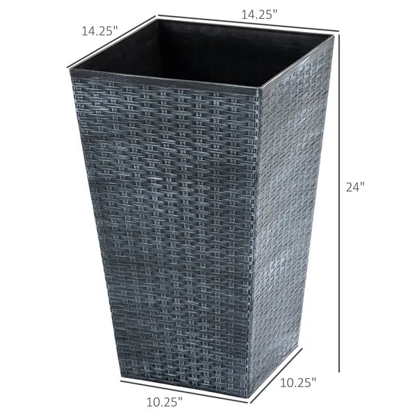 Outsunny Rattan-Style Plastic Planters with Drainage Holes, Set of 3 - 24 Inch Height, Grey - product image 3