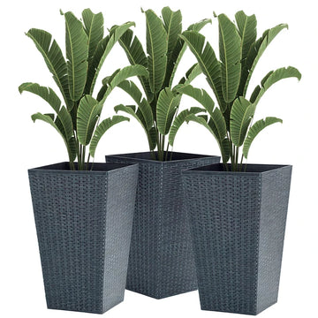 Outsunny Rattan-Style Plastic Planters with Drainage Holes, Set of 3 - 24 Inch Height, Grey - product image 1