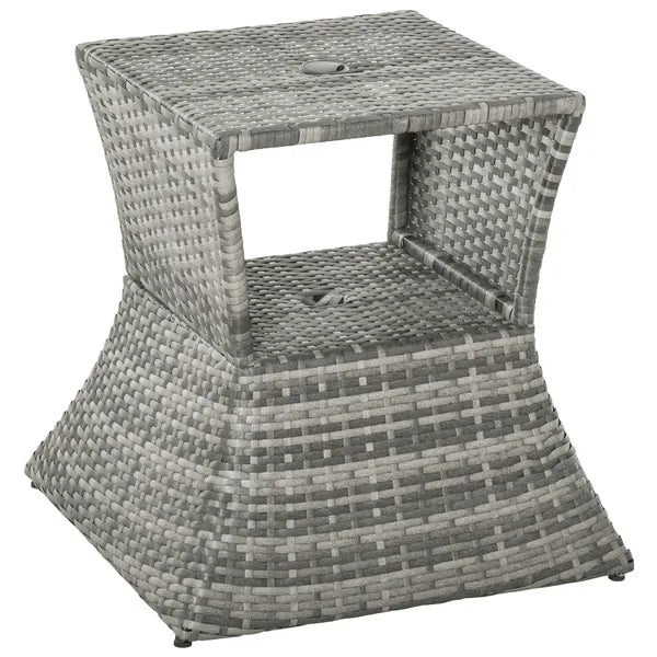 Outsunny Rattan Tea Bistro Side Table with Umbrella Hole, 2-Tier Storage Shelf, Gray, for Patio and Backyard - product image 1
