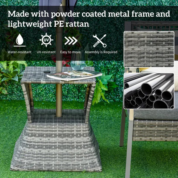 Outsunny Rattan Tea Bistro Side Table with Umbrella Hole, 2-Tier Storage Shelf, Gray, for Patio and Backyard - product image 6