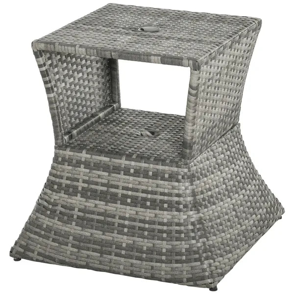 Outsunny Rattan Tea Bistro Side Table with Umbrella Hole, 2-Tier Storage Shelf, Gray, for Patio and Backyard - product image 11