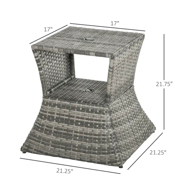 Outsunny Rattan Tea Bistro Side Table with Umbrella Hole, 2-Tier Storage Shelf, Gray, for Patio and Backyard - product image 3