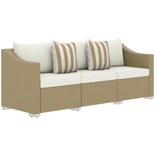 Outsunny Rattan Wicker 3 Seater Patio Couch with Cushions, 2 Throw Pillows, Outdoor Furniture Rattan Sofa, Cream White - product image 11