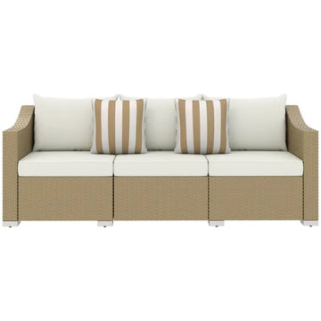Outsunny Rattan Wicker 3 Seater Patio Couch with Cushions, 2 Throw Pillows, Outdoor Furniture Rattan Sofa, Cream White - product image 1