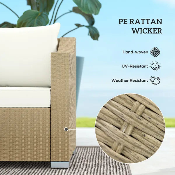 Outsunny Rattan Wicker 3 Seater Patio Couch with Cushions, 2 Throw Pillows, Outdoor Furniture Rattan Sofa, Cream White - product image 4
