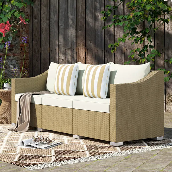 Outsunny Rattan Wicker 3 Seater Patio Couch with Cushions, 2 Throw Pillows, Outdoor Furniture Rattan Sofa, Cream White - product image 10