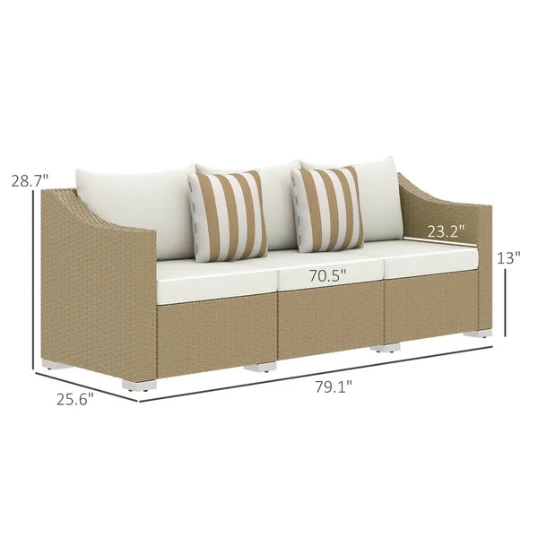 Outsunny Rattan Wicker 3 Seater Patio Couch with Cushions, 2 Throw Pillows, Outdoor Furniture Rattan Sofa, Cream White - product image 3