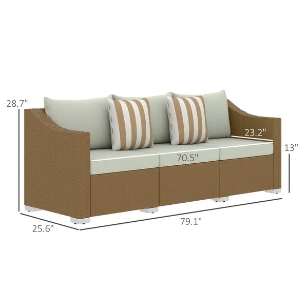 Outsunny Rattan Wicker 3 Seater Patio Couch with Cushions, 2 Throw Pillows, Outdoor Furniture Rattan Sofa, Light Gray - product image 3