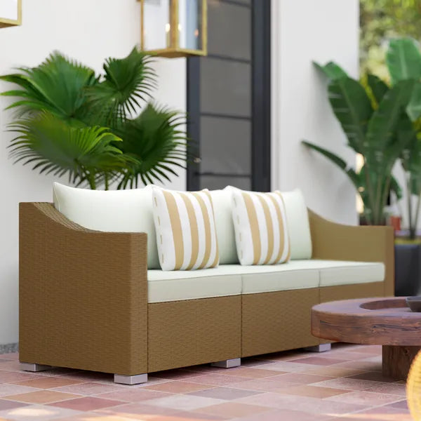 Outsunny Rattan Wicker 3 Seater Patio Couch with Cushions, 2 Throw Pillows, Outdoor Furniture Rattan Sofa, Light Gray - product image 8