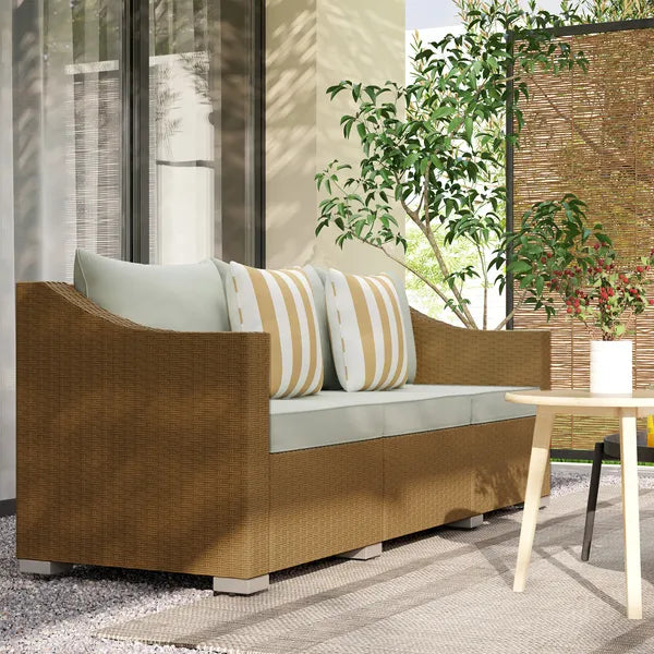 Outsunny Rattan Wicker 3 Seater Patio Couch with Cushions, 2 Throw Pillows, Outdoor Furniture Rattan Sofa, Light Gray - product image 2