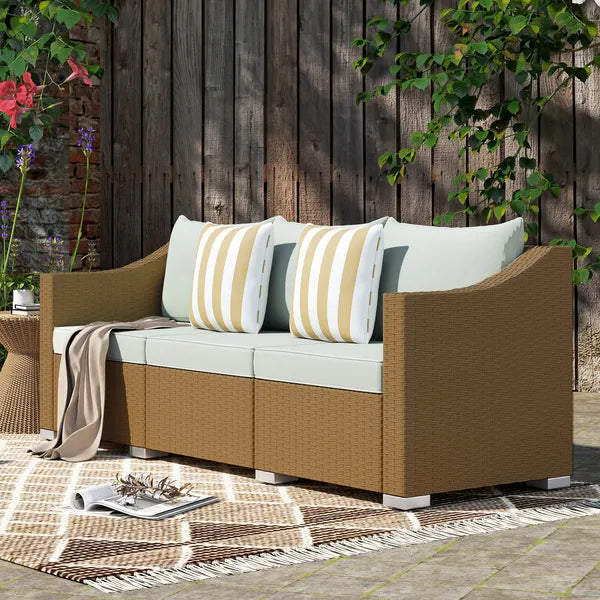 Outsunny Rattan Wicker 3 Seater Patio Couch with Cushions, 2 Throw Pillows, Outdoor Furniture Rattan Sofa, Light Gray - product image 10