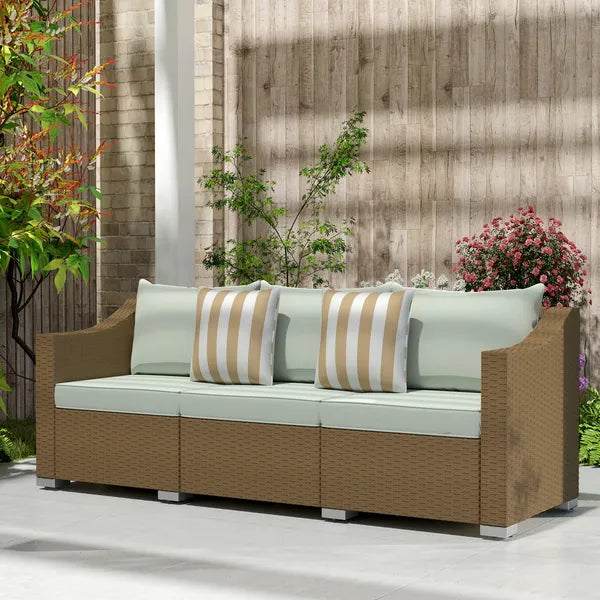 Outsunny Rattan Wicker 3 Seater Patio Couch with Cushions, 2 Throw Pillows, Outdoor Furniture Rattan Sofa, Light Gray - product image 7