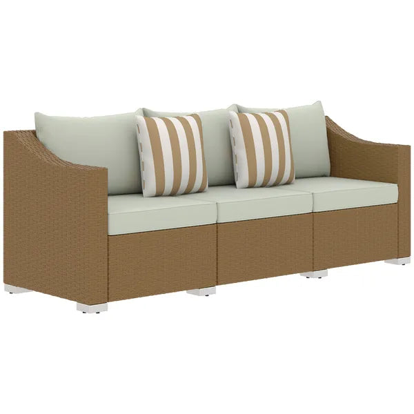 Outsunny Rattan Wicker 3 Seater Patio Couch with Cushions, 2 Throw Pillows, Outdoor Furniture Rattan Sofa, Light Gray - product image 11